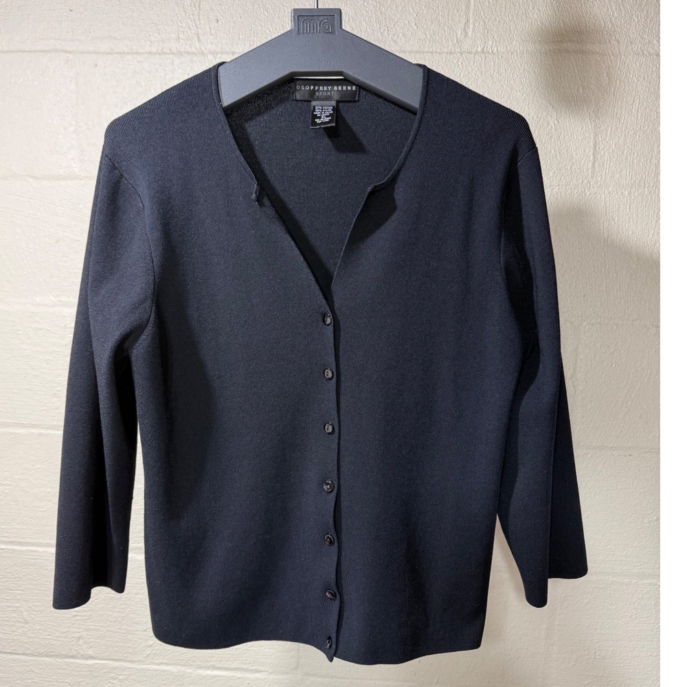 Geoffrey Beene Sport XL Black Cardigan V-Neck 3/4 Sleeve Button Knit Sweater